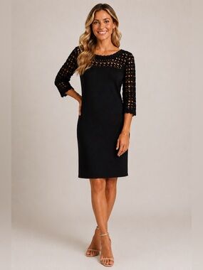 Lilly Pulitzer Kariana Black Crochet Merino Wool Knit Dress Size S